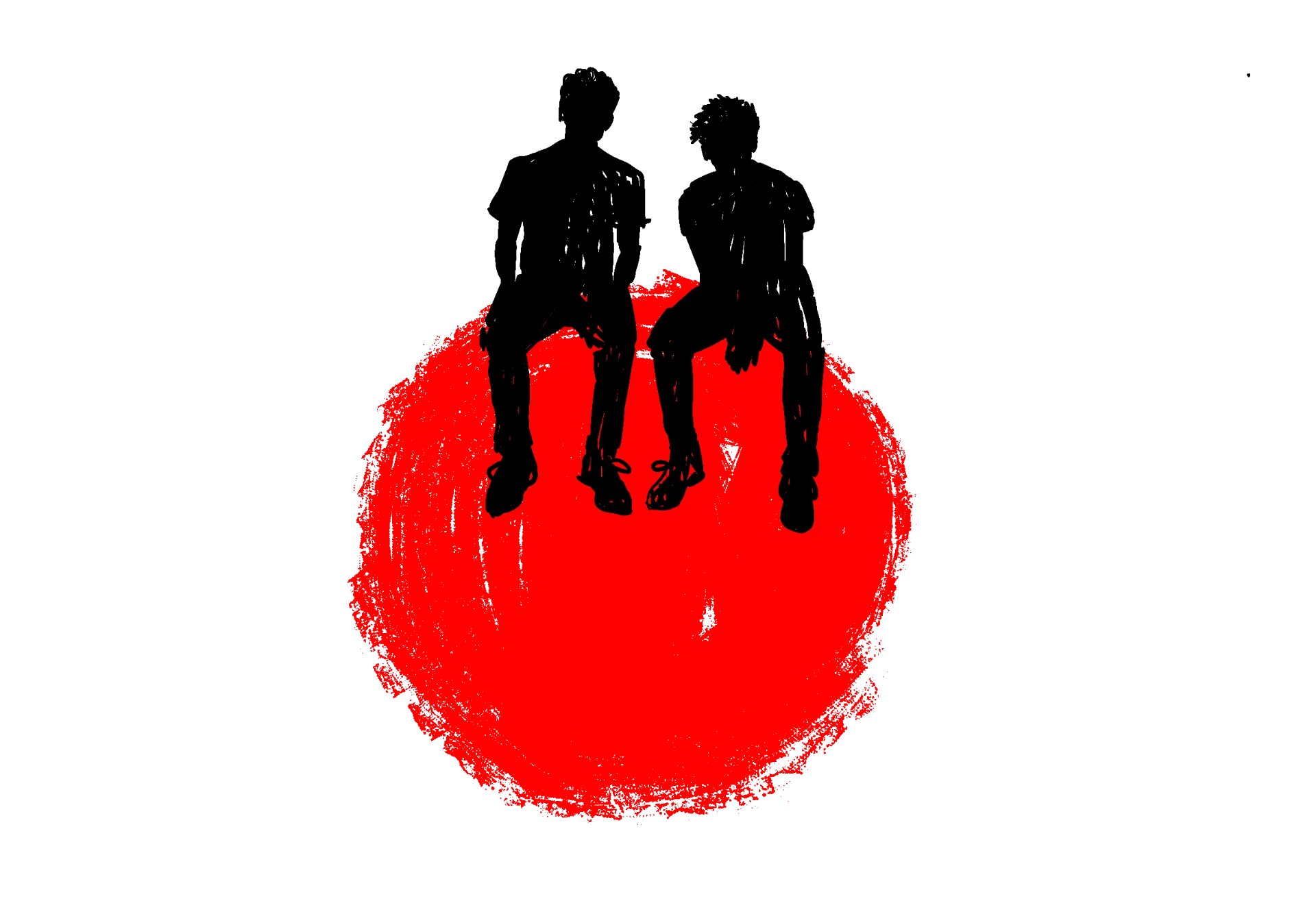 Siluetas reunidas sobre un círculo rojo pintado a mano
